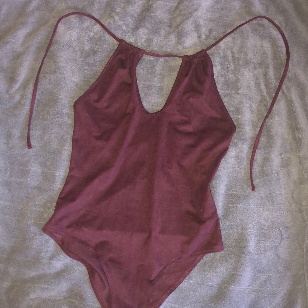 Burgundy key hole bodysuit